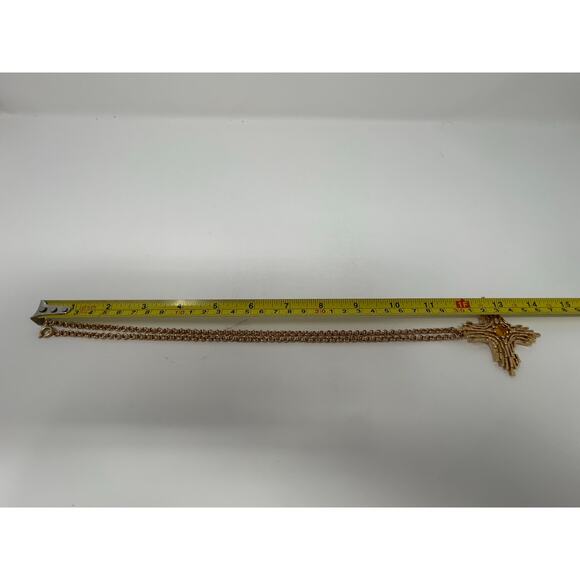 Vintage Sarah Coventry Gold Tone Cross with Amber Rhinestone - Picture 8 of 9